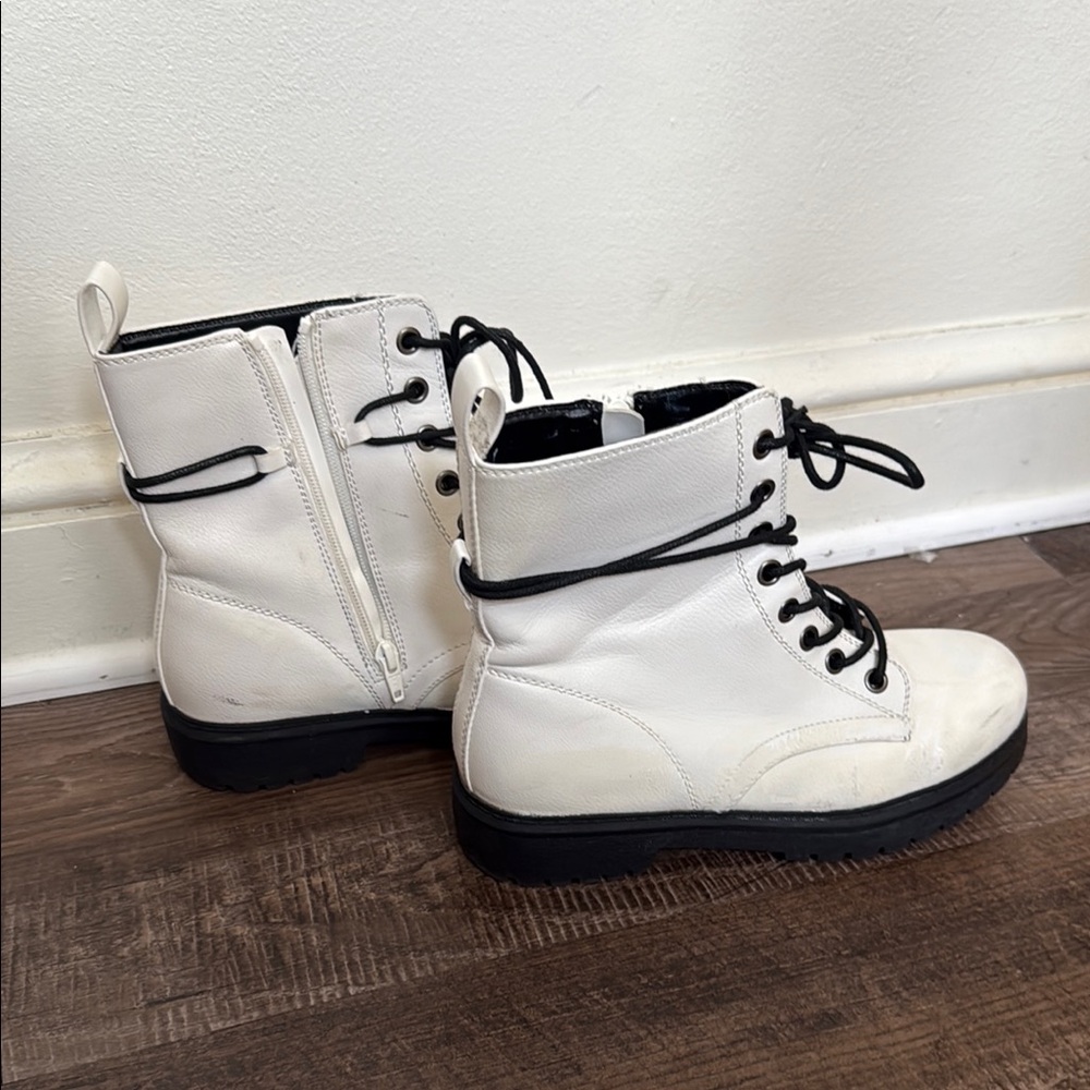 Kohl's White and Black Combat Boots with Chunky Sole